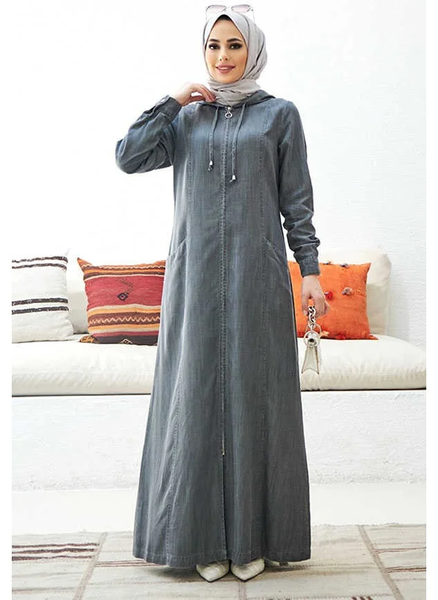Neways 6463-HOODED Denim Abaya Gray