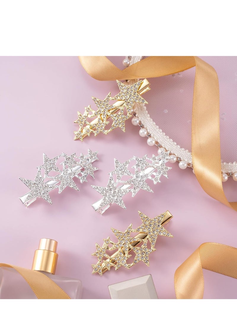 SYOSI - Rhinestone Hair Clips, Wedding Bridal Hair Pins, Women Gold Silver Star Bridal Barrettes, French Crystal Hair Accessories for Bride Bridesmaid Women, Girls 12PCS - Image 1