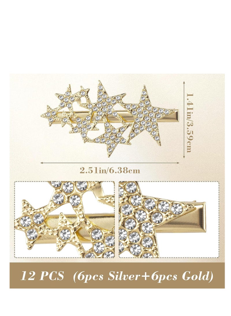 SYOSI - Rhinestone Hair Clips, Wedding Bridal Hair Pins, Women Gold Silver Star Bridal Barrettes, French Crystal Hair Accessories for Bride Bridesmaid Women, Girls 12PCS - Image 1