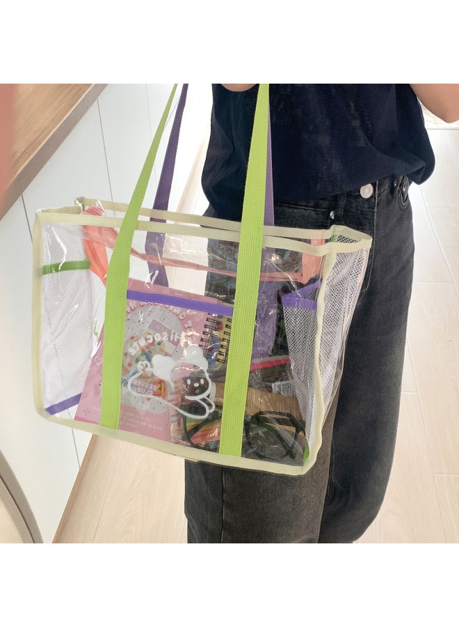 Generic Summer Transparent PVC Handbag Outdoor Swimming Waterproof Storage Bag Portable Large Capacity Beach Bag Storage Bag For Women-Color:Green And Yellow Portable - Image 5