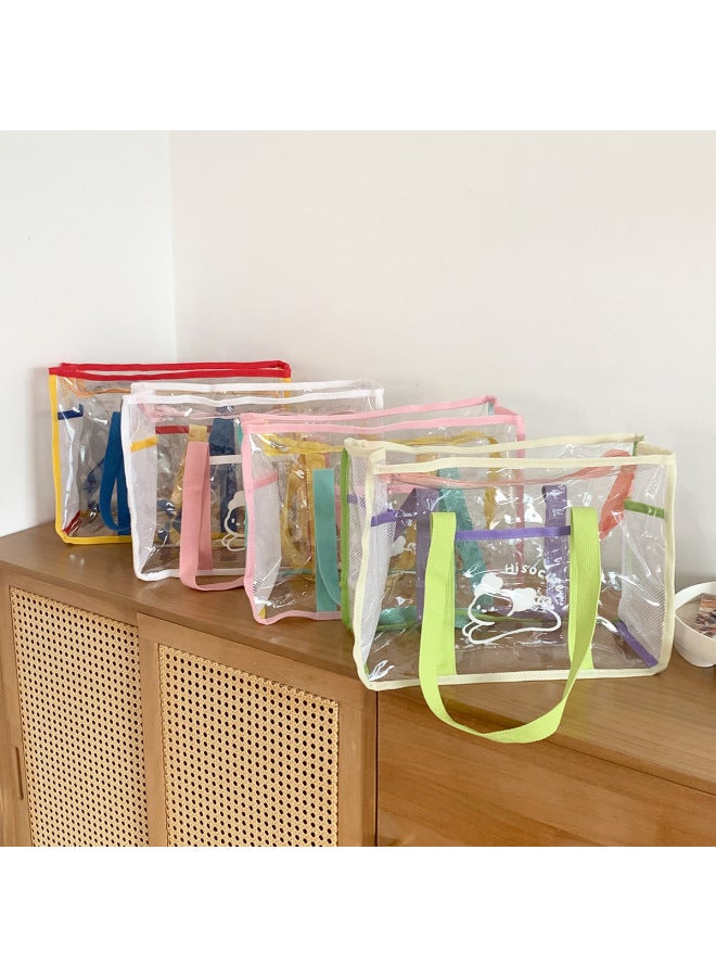 Generic Summer Transparent PVC Handbag Outdoor Swimming Waterproof Storage Bag Portable Large Capacity Beach Bag Storage Bag For Women-Color:Green And Yellow Portable - Image 3