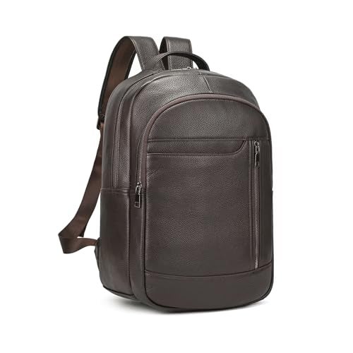 LUUFAN Genuine Leather Backpack for Men, Casual Shoulder Bag Multi Pockets Daypack 15.6 Inch Laptop Bag for Travel Business Outdoor, Brown - Image 1