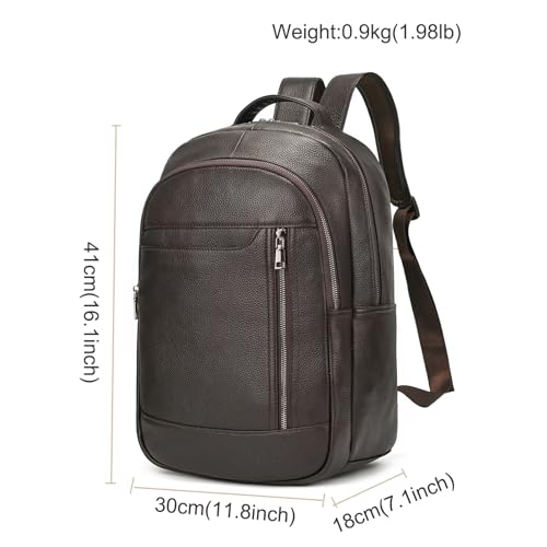 LUUFAN Genuine Leather Backpack for Men, Casual Shoulder Bag Multi Pockets Daypack 15.6 Inch Laptop Bag for Travel Business Outdoor, Brown - Image 3