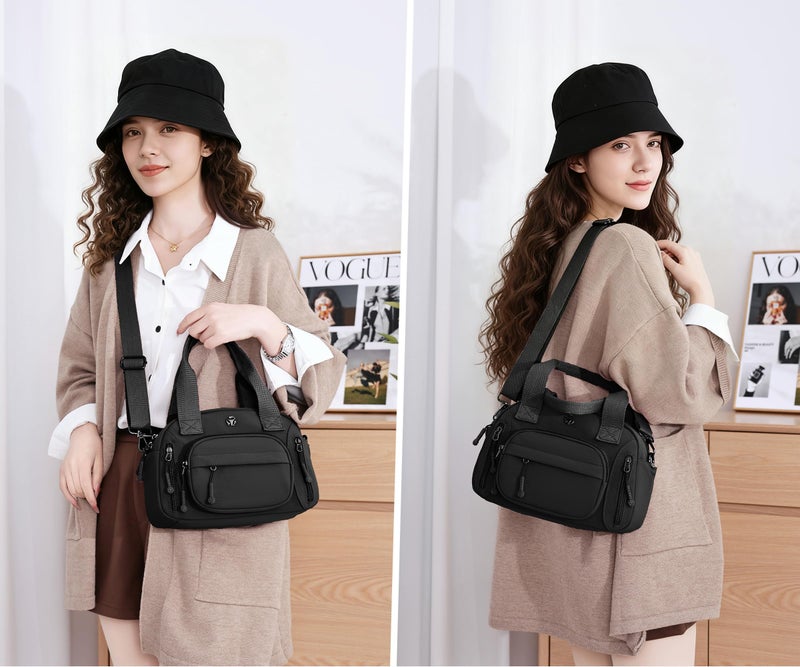 Wytidian Nylon Shoulder Bag for Women, Roomy Multiple Pockets Crossbody Bags Casual Ladies Handbag for Travel Work Daily (A-Black) - Image 2