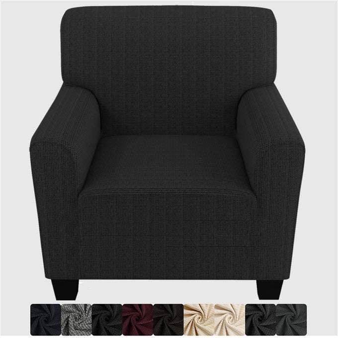 CHAIR SLIPCOVERS WITH ARMS FOR LIVING ROOM HIGH STRETCHY SPANDEX PET FRIENDLY ARMCHAIR FURNITURE PROTECTION COVERS BLACK CHAIR