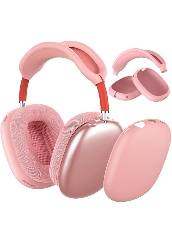 HS - Silicone Case Cover For AirPods Max Headphones, Anti-Scratch Ear Cups Cover And Headband Cover For AirPods Max, Accessories Skin Protector For AirPods Max, Headset Protective Accessories (Pink) - Image 1