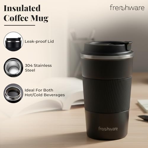 Frenchware Coffee Mug | 510 ML | Tumbler, Flask for Tea Coffee, Insulated Coffee Mug, Double Wall Vacuum Insulated Mug, Leakproof Lid, Travel Coffee Mug (Black) - Image 3