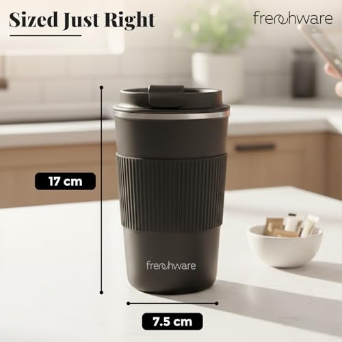 Frenchware Coffee Mug | 510 ML | Tumbler, Flask for Tea Coffee, Insulated Coffee Mug, Double Wall Vacuum Insulated Mug, Leakproof Lid, Travel Coffee Mug (Black) - Image 2