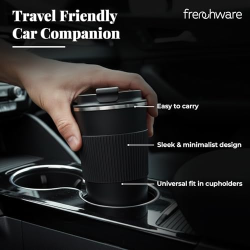 Frenchware Coffee Mug | 510 ML | Tumbler, Flask for Tea Coffee, Insulated Coffee Mug, Double Wall Vacuum Insulated Mug, Leakproof Lid, Travel Coffee Mug (Black) - Image 5