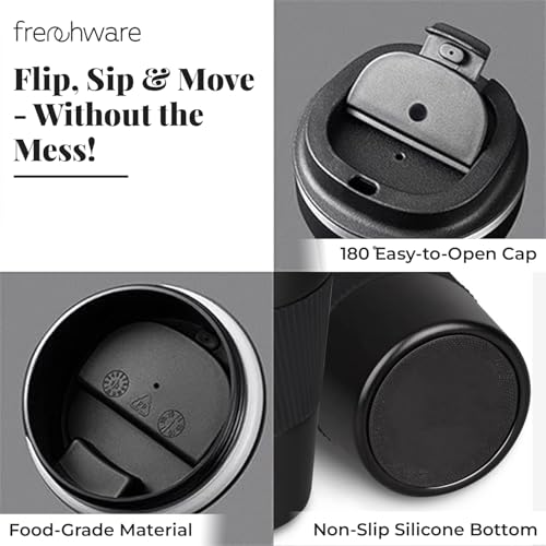 Frenchware Coffee Mug | 510 ML | Tumbler, Flask for Tea Coffee, Insulated Coffee Mug, Double Wall Vacuum Insulated Mug, Leakproof Lid, Travel Coffee Mug (Black) - Image 4