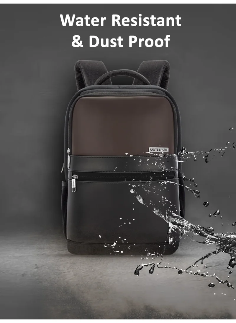 Lavie Sport Pioneer 24L Laptop Backpack with Trolley Sleeve For Men &amp; Women (Black/Choco)
