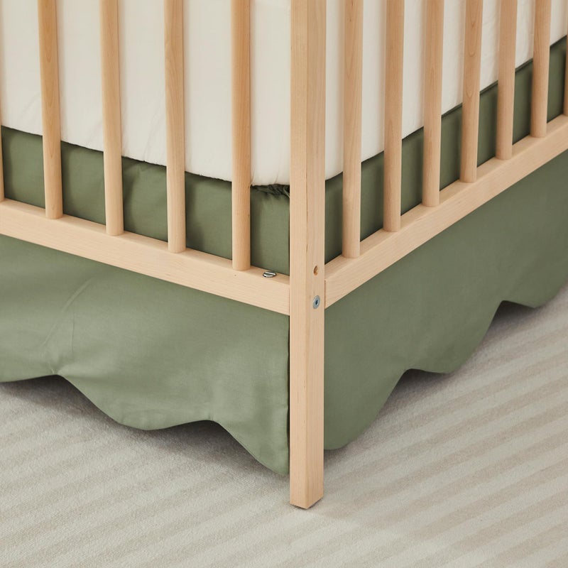 Brandream Scallop Edge Cotton Crib Skirt Toddler Bedskirt Baby Nursery Crib Bed Skirt Boho Bohemian Neutral Solid Color Vintage Sage Green Farmhouse Chic Boho Bohemian Skirt - Image 3