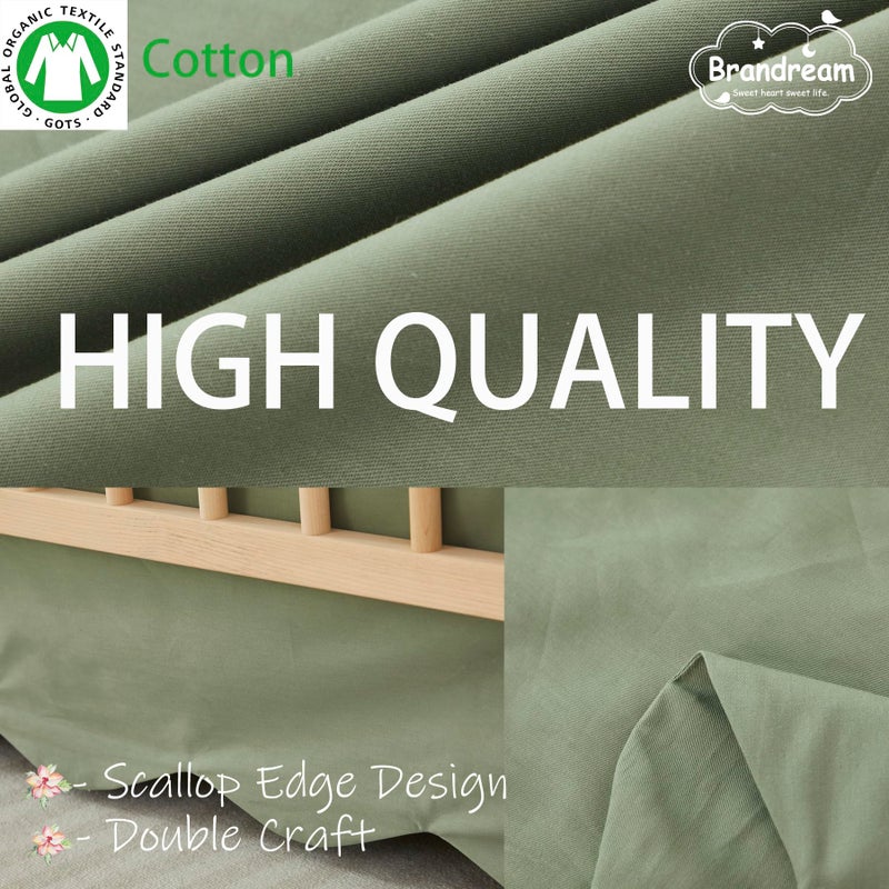 Brandream Scallop Edge Cotton Crib Skirt Toddler Bedskirt Baby Nursery Crib Bed Skirt Boho Bohemian Neutral Solid Color Vintage Sage Green Farmhouse Chic Boho Bohemian Skirt - Image 5