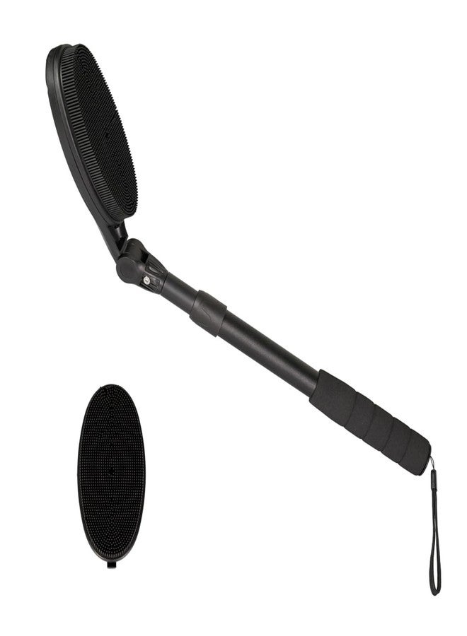 EASACE Back Scrubber for Shower, Soft Silicone Bath Body Brush with Long Handle, Adjustable Head with 1 Extra Replacements - Image 1