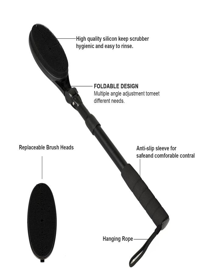 EASACE Back Scrubber for Shower, Soft Silicone Bath Body Brush with Long Handle, Adjustable Head with 1 Extra Replacements - Image 2