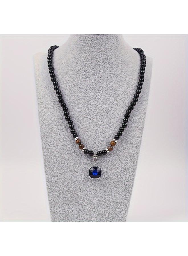European And American Hot Hip-hop Niche Simple Tiger Stone Stainless Steel Pendant Unisex Clavicle Chain Beaded Accessories
