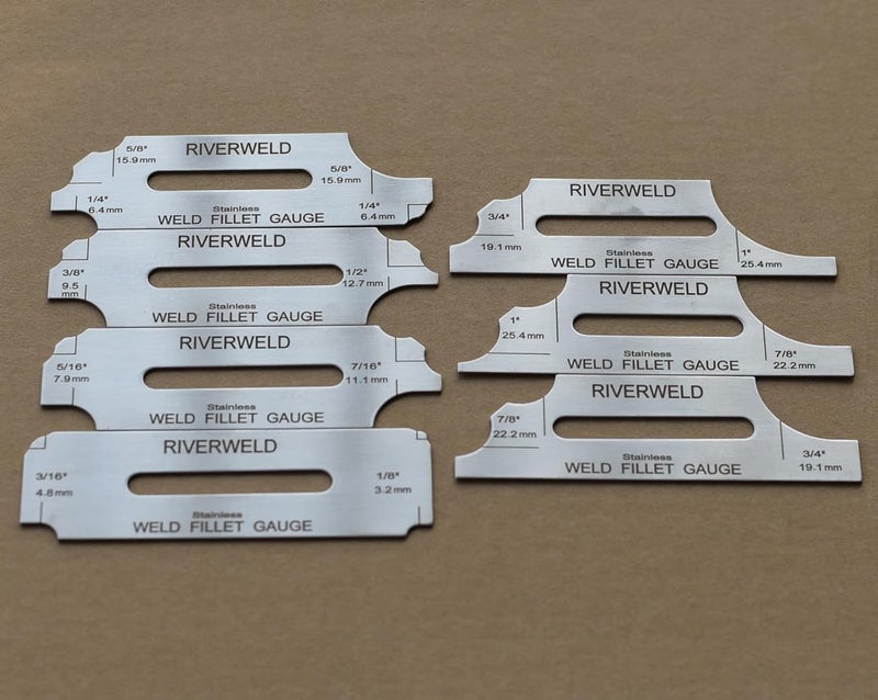 RIVERWELD 7piece Fillet Weld Set Gage Rl Gauge Depth Gauges Welding Inspection Test Ulnar Metric & Inch MG-11 with Markings on Both Sides Checking Fillet Leg and Throat Size - Image 2