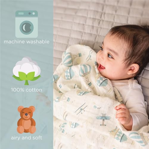 Stephen Joseph, Muslin Swaddle Blanket for Baby Girls and Boys, Newborn Receiving Swaddling, 100% Cotton Wrap, 47 x inches, Space - Image 4