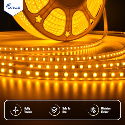 Forus LED Rope Light 5 Meter 6 Month Warranty, Outdoor Waterproof Decorative Cove Lights for Ceiling, Balcony, Home Decor, Interior Decoration, Flexible Profile Light for Diwali, Christmas -Amber - Image 2