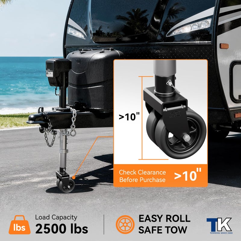 TOWKING 2,500lbs Dual 6" Trailer Jack Swivel Caster with Upgraded Spoked Wheels and Reinforced Bracket, Black - Image 2