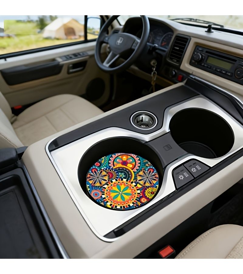 Mandala Pattern Heat Resistant Car Coasters Model CD108 Scratch Proof Ethnic Decor 2pcs - Image 4