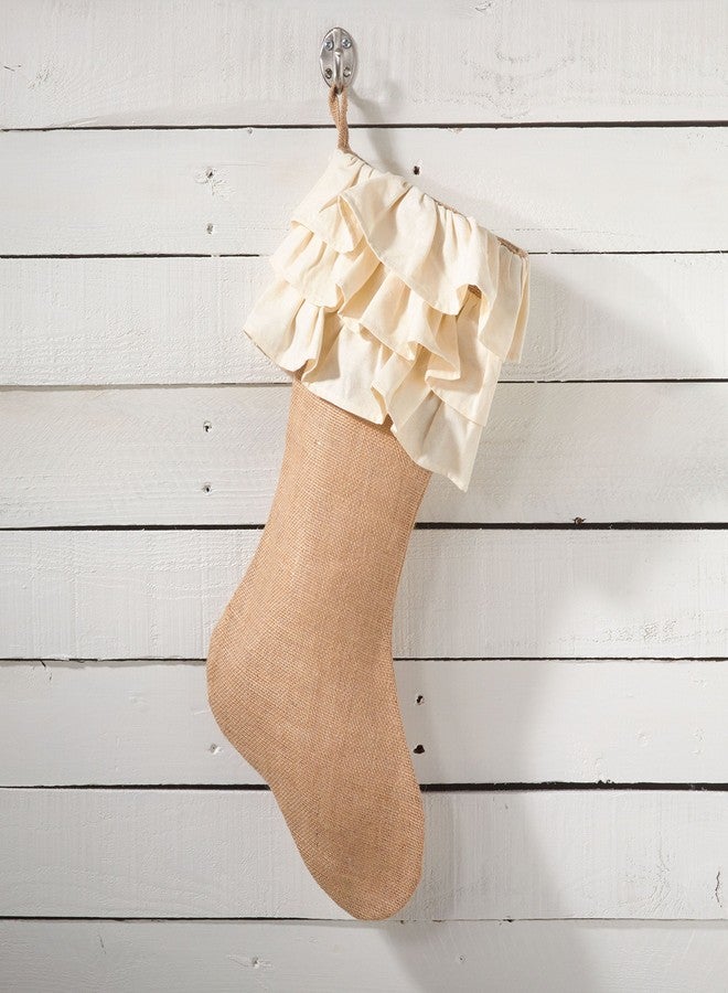 Fennco Styles Capucine Ruffled Holiday Design Burlap Holiday Décor Christmas Stockings 13" W x 19" L, 2-Pack - Image 2