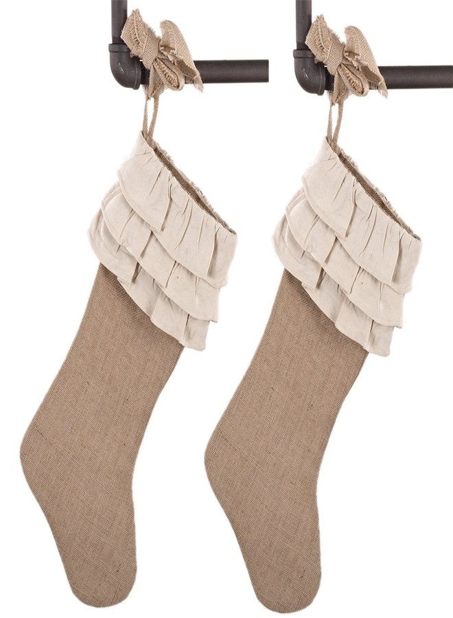 Fennco Styles Capucine Ruffled Holiday Design Burlap Holiday Décor Christmas Stockings 13" W x 19" L, 2-Pack - Image 1