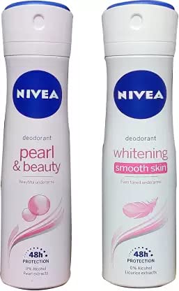 Nivea PEARL & BEAUTY, WHITENING SMOOTH SKIN (PACK OF 2) Deodorant Spray - For Women (300 ml, Pack of 2)