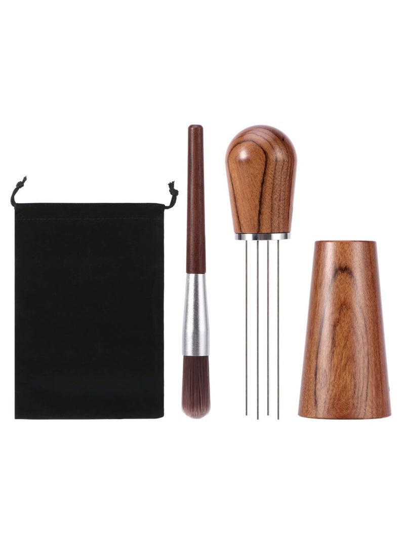 KASTWAVE Espresso Coffee Stirrer, Professional Coffee Stirring Tool for Espresso Distribution, Espresso Hand Tampers with Natural Wood Handle and Stand, and Cleaning Brush(Red Rosewood) - Image 1