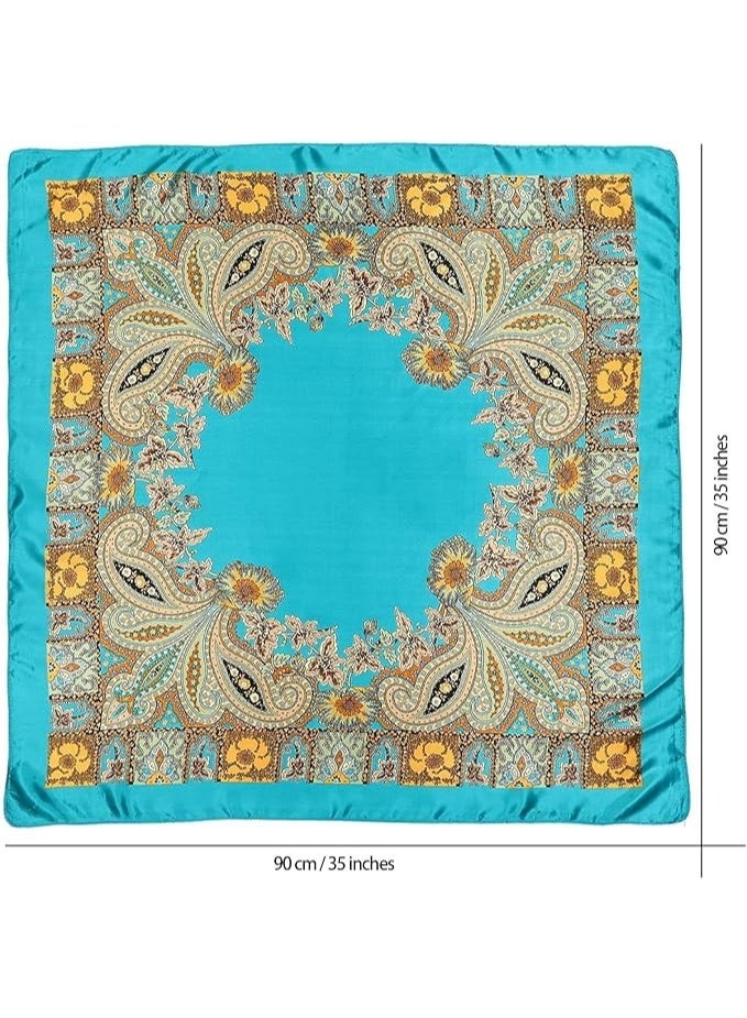 4 قطعة وشاح مربع كبير 90×90 سم من قماش الساتان الحريري للنساء، غطاء شعر للنوم ووشاح للرقبة والرأس - Image 3