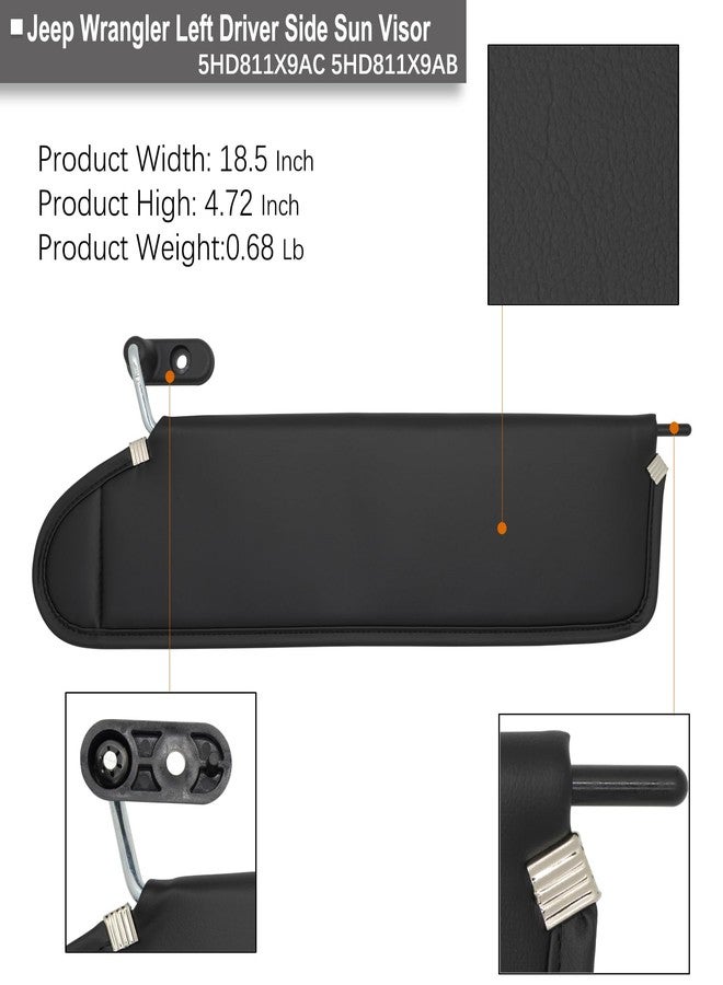 NHILES Left Driver Side Sun Visor Fits for Jeep Wrangler 2003 2004 2005 2006 Replacement Sun Shade # 5HD811X9AC (Black) - Image 5