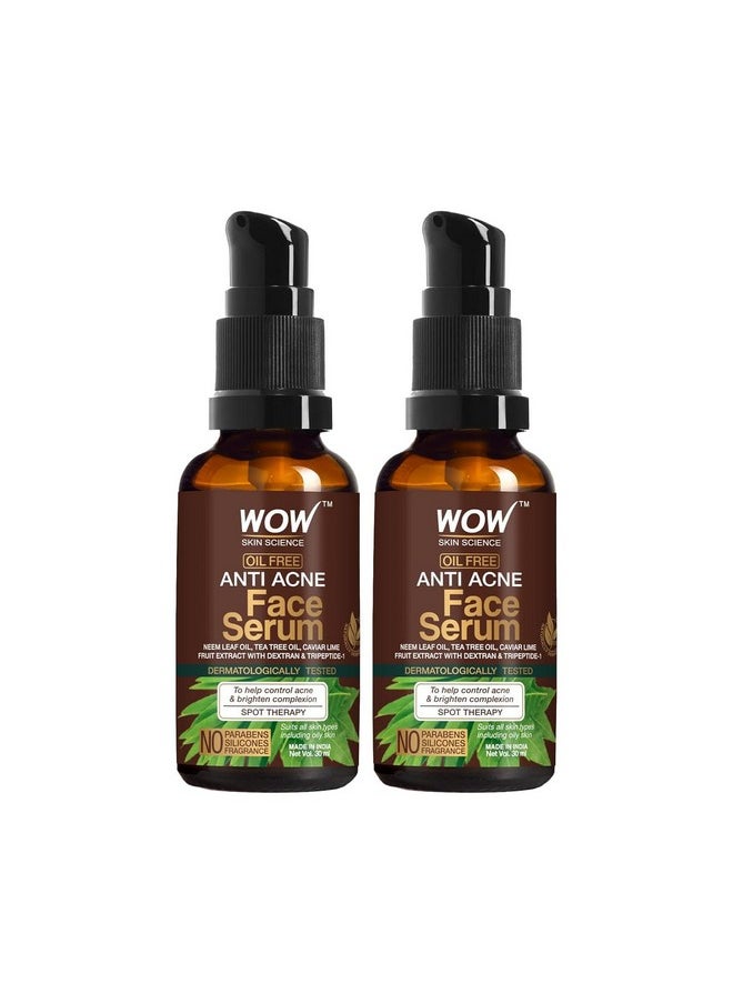 WOW Skin Science - Anti Acne Face Serum|Natural Neem Leaf & Tea Tree Oil|Reduce Spots Skin Repair Pimple Free Bright Skin|No Parabens|Face Serum For Women & Men|30 Ml|Pack Of 2 - Image 1
