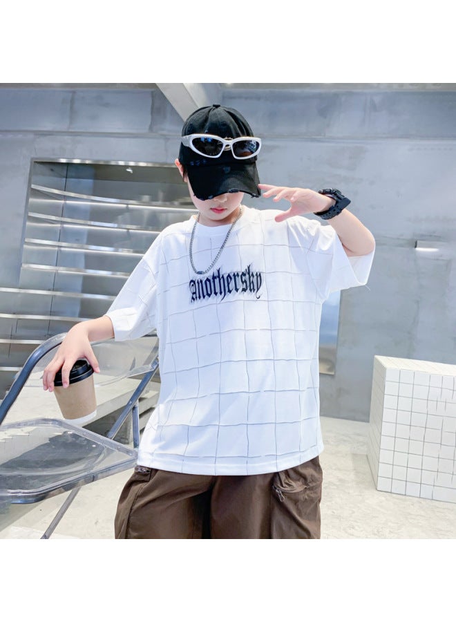 Boys' Summer Korean-style Plaid Sports Short-sleeved T-shirt  New Children's Summer Clothing Ice Silk Loose Thin Top