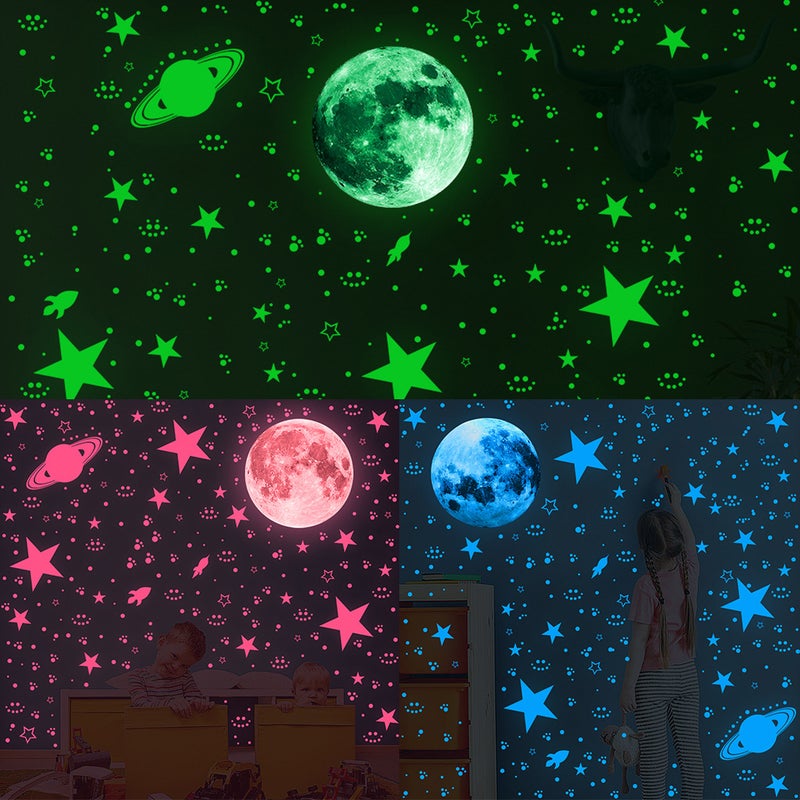 333 Green Luminous Star Wall Sticker Moon And Moon Sticker Combination Bedroom Children'S Room Self-Adhesive Decoration - Image 2