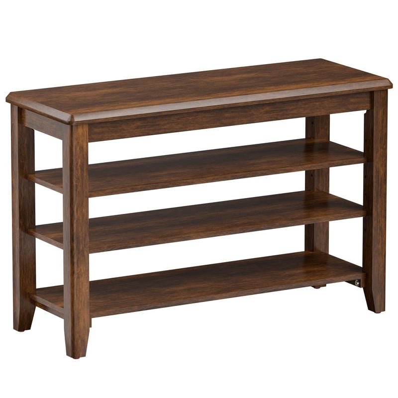 Taitiy Shoe Bench Storage Rubberwood Entryway Bench with 3Tiers Height Adjustable Shoe Rack Front Door Entrance Organizer for Hallway Living Room Mudrooms Walnut315