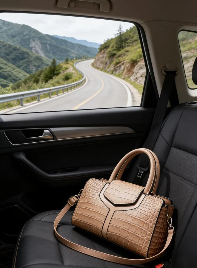 Take Two Beige Croc-Embossed Handbag
