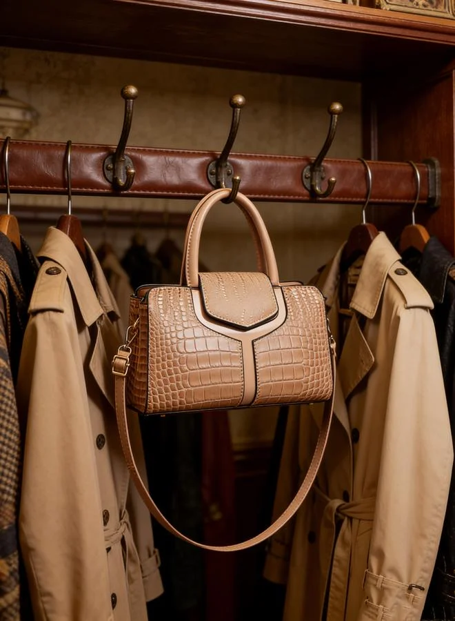 Take Two  Beige Croc-Embossed Handbag for Women | Best Price UAE