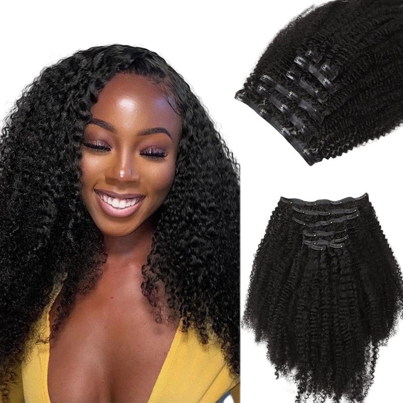 Lashey Seamless Clip in Hair Extensions Real Human Hair 16 Inch 110g 7pcs Afro Kinky Curly Human Hair Clip In Extensions 4C Natural Black Hair - Image 1
