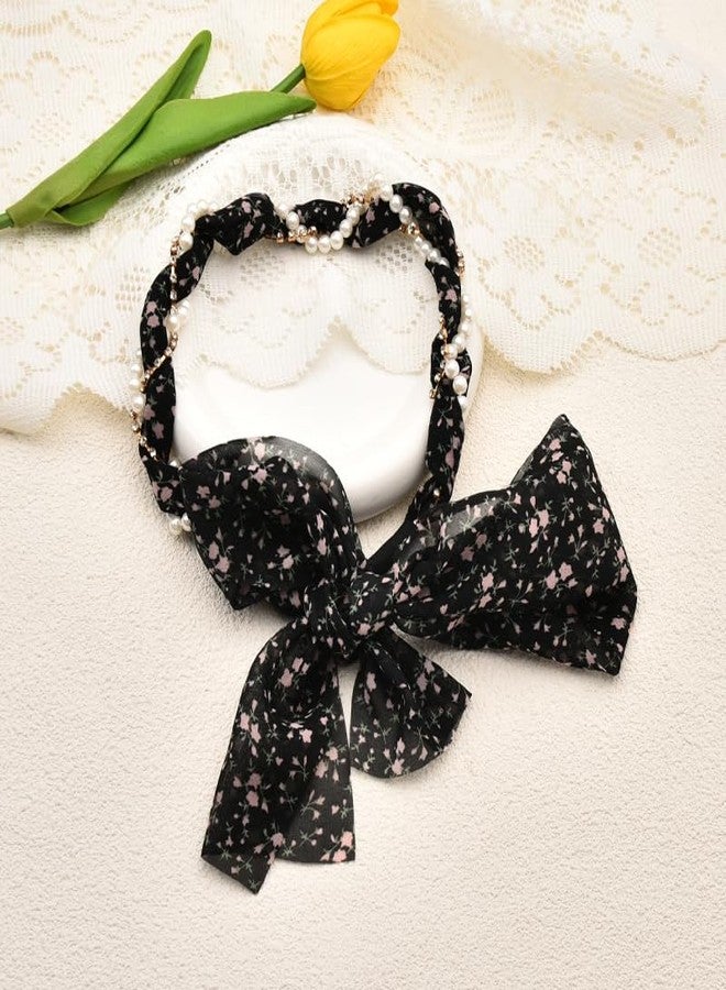 Sisadodo Long Hair Ribbons for Women Girls Flower Pearl Headband Hairband for Thick Thin Hair Elegant Bow Hairbands Non Slip Head Scarf Bands for Teen Girl Ponytail Hairclip Fashion HairAccessories for Women - Image 4
