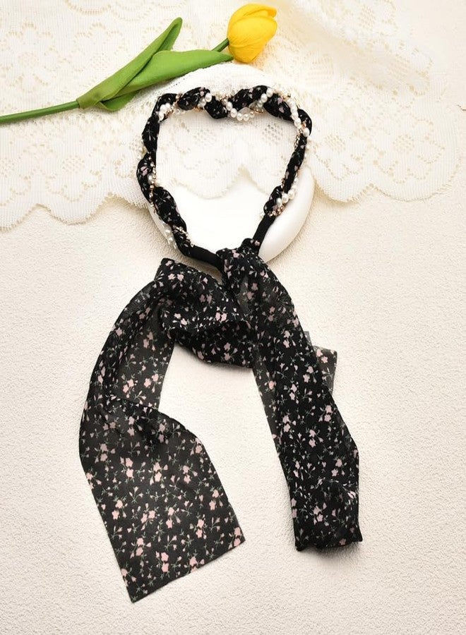 Sisadodo Long Hair Ribbons for Women Girls Flower Pearl Headband Hairband for Thick Thin Hair Elegant Bow Hairbands Non Slip Head Scarf Bands for Teen Girl Ponytail Hairclip Fashion HairAccessories for Women - Image 5