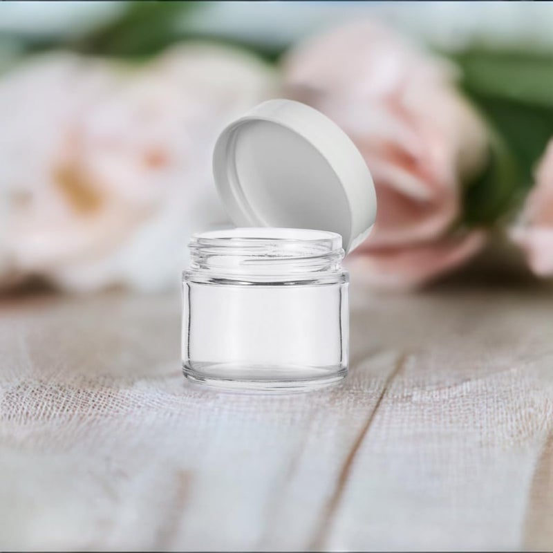 JUVITUS 1 oz / 30 ml Clear Glass Straight Sided Jar with White Smooth Lined Lids (12 pack) - Image 3