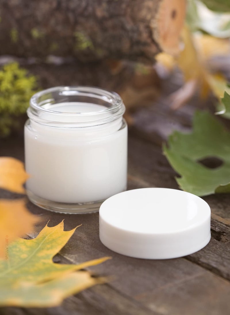 JUVITUS 1 oz / 30 ml Clear Glass Straight Sided Jar with White Smooth Lined Lids (12 pack) - Image 4