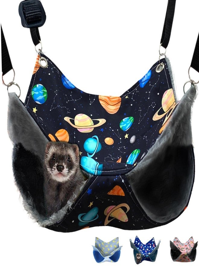 FULUE Ferret Rat Hammock Bed, Ferret Guinea Pig Nation Cage Accessories Kit Set Staff House and Hideouts Cave for Guinea Pig (Black Galaxy) - Image 1