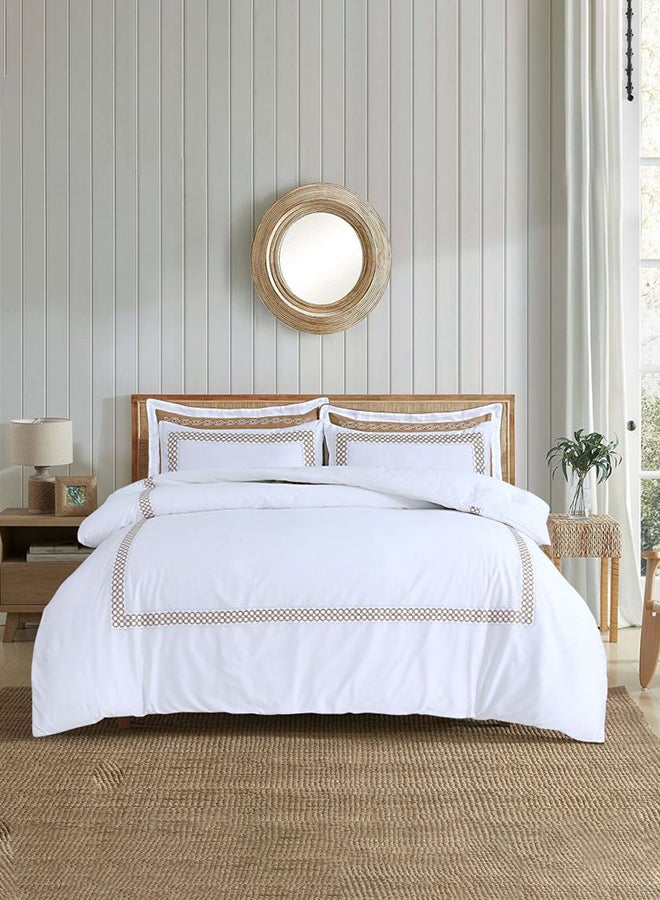 DANUBE HOME Mystique Embroidered Super King Size Breathable Soft Comforter Cover Bed Essentials For Bedroom Biab Set Of 6 -260 X 260Cm-White/Brown 