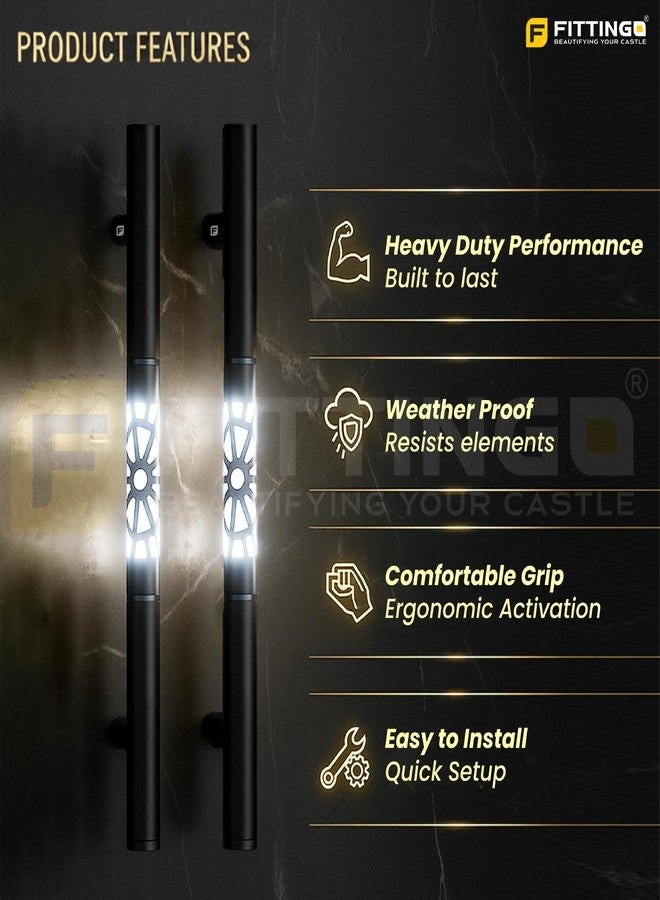FITTINGO Luxury LED Main Door Handle with Sensor Touch | 24 Inch Pull Push Handle for Home, Office, Hotel & Villa | Black Finish Stainless Steel Door Handle | 450mm Hole to Hole - Pack of 1 - Image 4