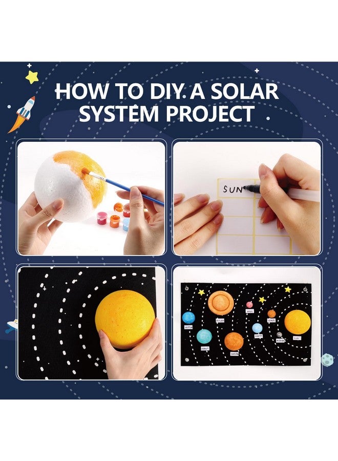 Pllieay مجموعة كرات الفوم لنظام الشمس 63 قطعة من بلياي تشمل أصباغ ملونة، لوحة، كرات بوليسترين بأحجام مختلطة، علم بعيدان الأسنان، فرشاة رسم، عيدان خشبية لمشاريع العلوم المدرسية - Image 4