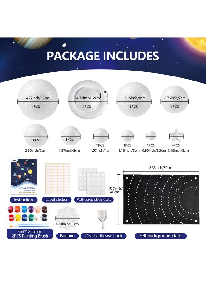 Pllieay مجموعة كرات الفوم لنظام الشمس 63 قطعة من بلياي تشمل أصباغ ملونة، لوحة، كرات بوليسترين بأحجام مختلطة، علم بعيدان الأسنان، فرشاة رسم، عيدان خشبية لمشاريع العلوم المدرسية - Image 2