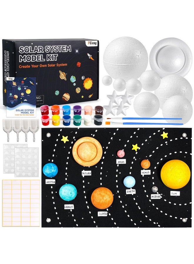 Pllieay مجموعة كرات الفوم لنظام الشمس 63 قطعة من بلياي تشمل أصباغ ملونة، لوحة، كرات بوليسترين بأحجام مختلطة، علم بعيدان الأسنان، فرشاة رسم، عيدان خشبية لمشاريع العلوم المدرسية - Image 1