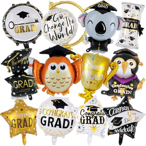 YOTHORN 12 Pcs Graduation Party Balloons Congrats Grad Aluminum Foil Balloons 2026 Graduation Party DecorationsGraduations Foil Balloons for College High School 2026 Graduations Party Supplies - Image 1