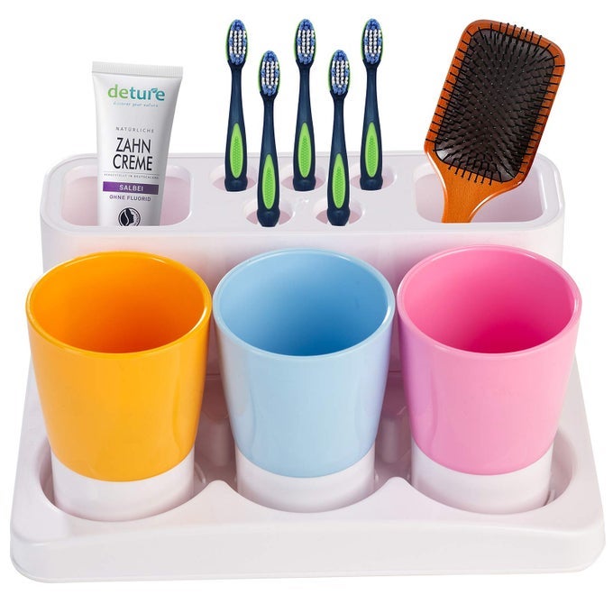 TOOTHBRUSH HOLDER KIDS FAMILY SET FOR BATHROOM STORAGE ORGANIZER ORANGEBLUEPINK